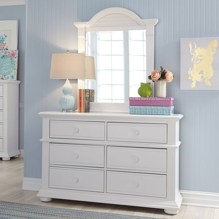 Sun Haven Oyster White 6 Drawer Dresser with Mirror