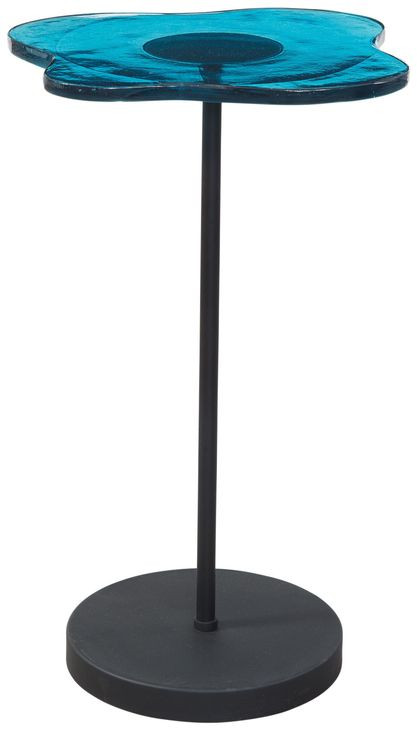 Elijah Matte Black and Blue Free Form Glass Top Accent Table