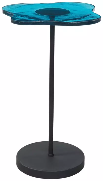 Elijah Matte Black and Blue Free Form Glass Top Accent Table
