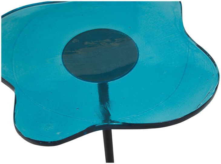 Elijah Matte Black and Blue Free Form Glass Top Accent Table