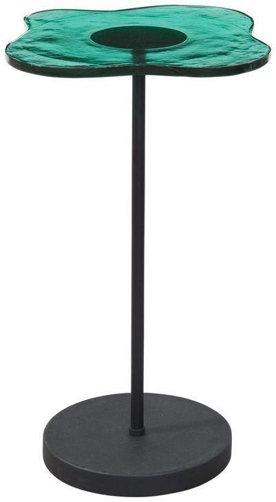 Elijah Matte Black and Green Free Form Glass Top Accent Table