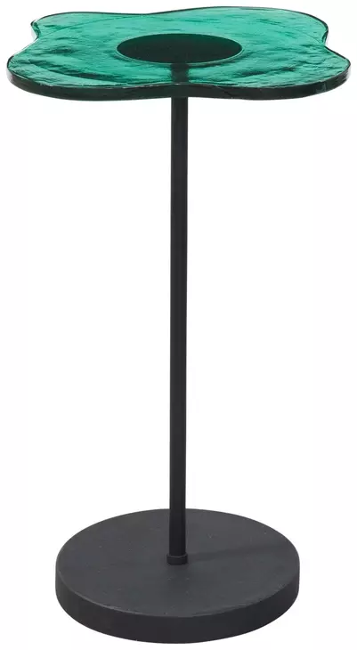 Elijah Matte Black and Green Free Form Glass Top Accent Table