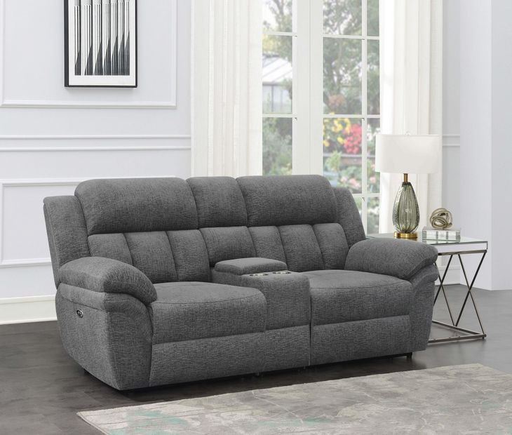 Bahrain Charcoal Power Reclining Console Loveseat