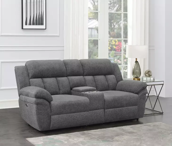 Bahrain Charcoal Power Reclining Console 86" Loveseat