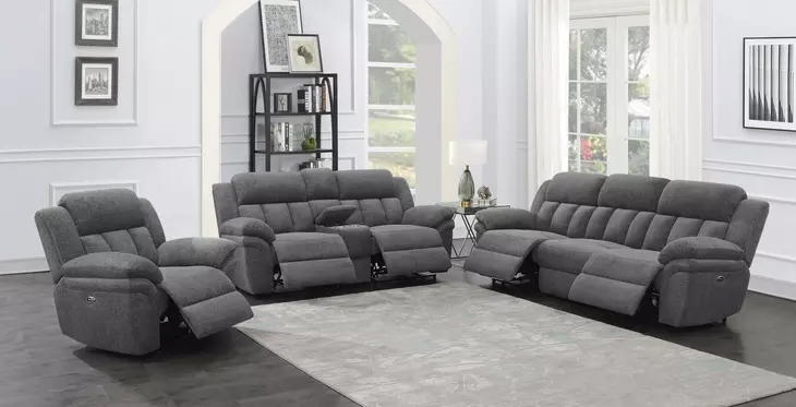 Bahrain Charcoal Power Reclining Console 86" Loveseat