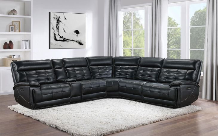 Hewitt Black Top Grain Leather 3 Piece Power Reclining Sectional