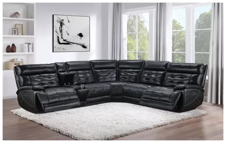Hewitt Black Top Grain Leather 3 Piece Power Reclining Sectional