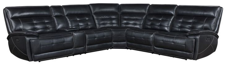 Hewitt Black Top Grain Leather 3 Piece Power Reclining Sectional
