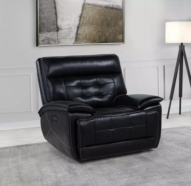 Hewitt Black Leather Dual Power Recliner with USB Charging