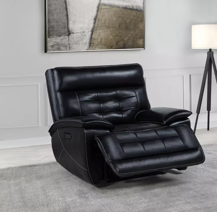 Hewitt Black Leather Dual Power Recliner with USB Charging