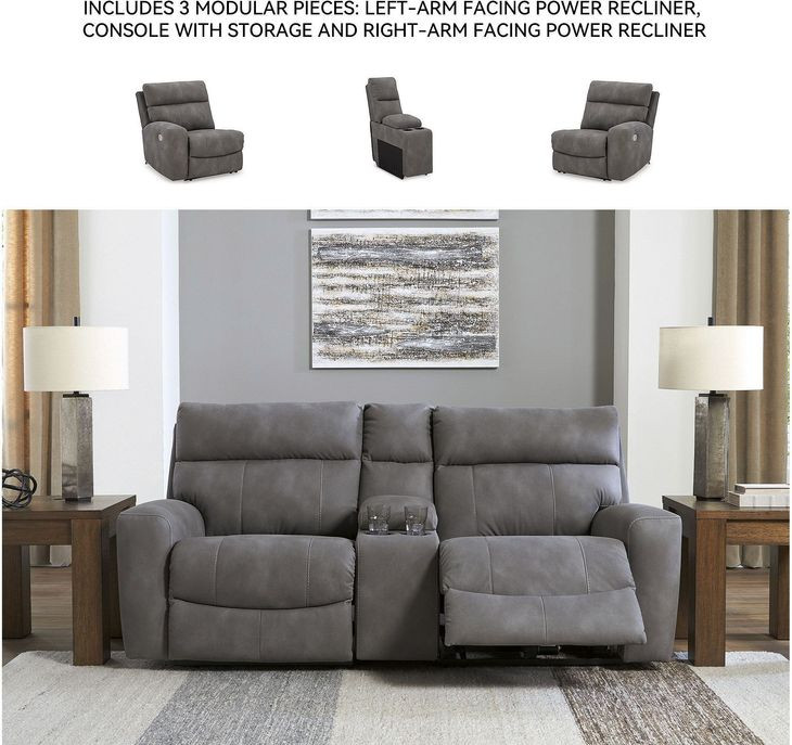Next-Gen DuraPella Slate Performance Fabric Modular Power Reclining Console Loveseat