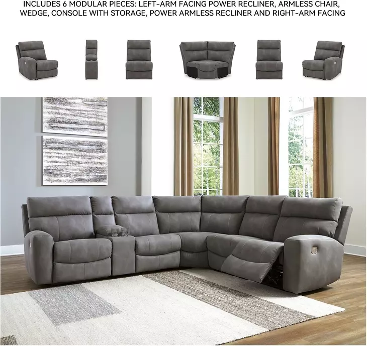 Next-Gen DuraPella Slate 6 Piece Performance Fabric Power Reclining Sectional