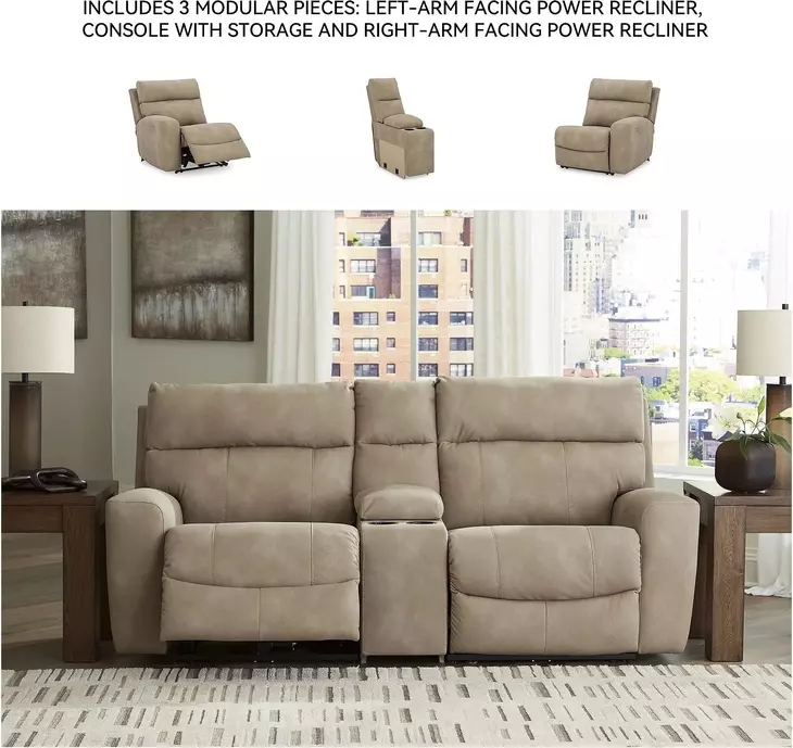Next-Gen DuraPella Sand Performance Fabric Modular 91" Power Reclining Console Loveseat
