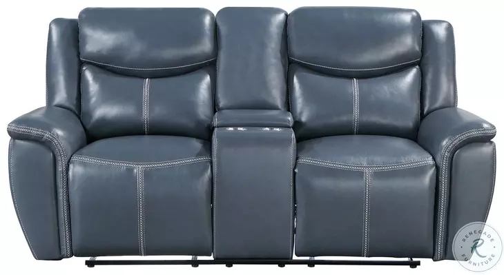 Sloane Blue Reclining Console 79" Loveseat