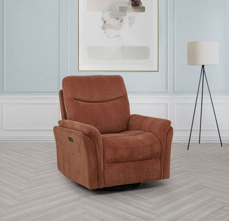 Adler Rust Swivel Glider Power Recliner with USB Charging