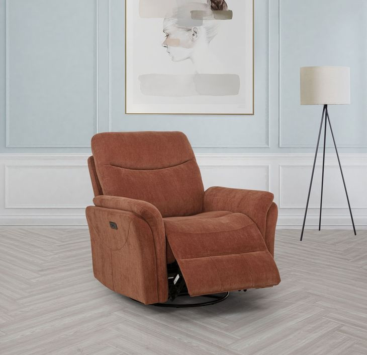 Adler Rust Swivel Glider Power Recliner with USB Charging