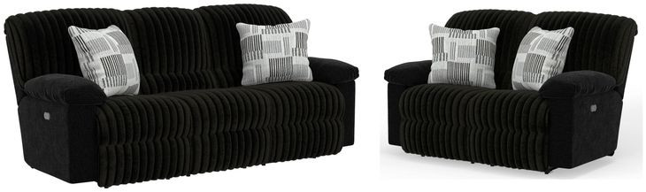 Comet Black Lay Flat Power Reclining Living Room Set with USB Charging
