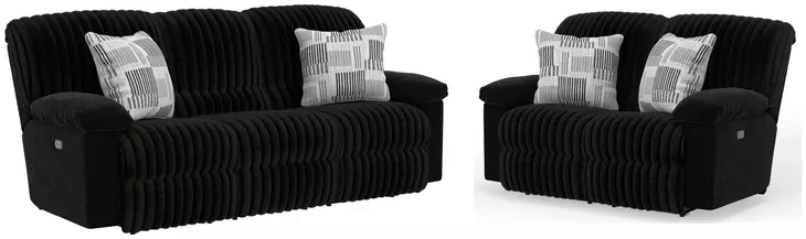 Comet Black Lay Flat Power Reclining Living Room Set with USB Charging