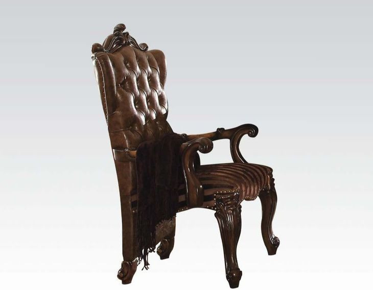 Versailles Cherry Upholstered Wing Back Arm Chair with Nailhead Trim Set of 2