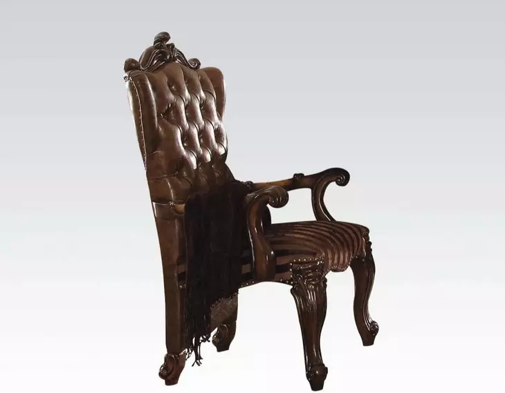 Versailles Cherry Upholstered Wing Back Arm Chair with Nailhead Trim Set of 2