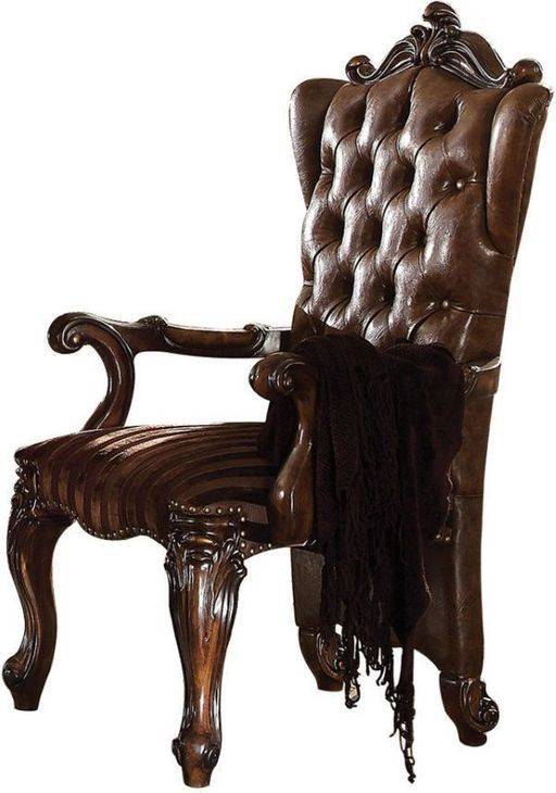 Versailles Cherry Upholstered Wing Back Arm Chair with Nailhead Trim Set of 2