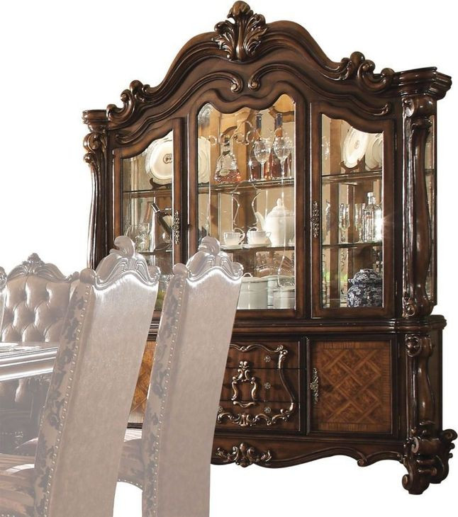 Versailles Cherry Oak 4 Door Buffet and Hutch with LED