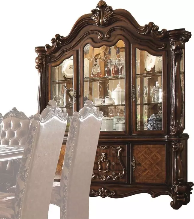 Versailles Cherry Oak 4 Door Buffet and Hutch with LED