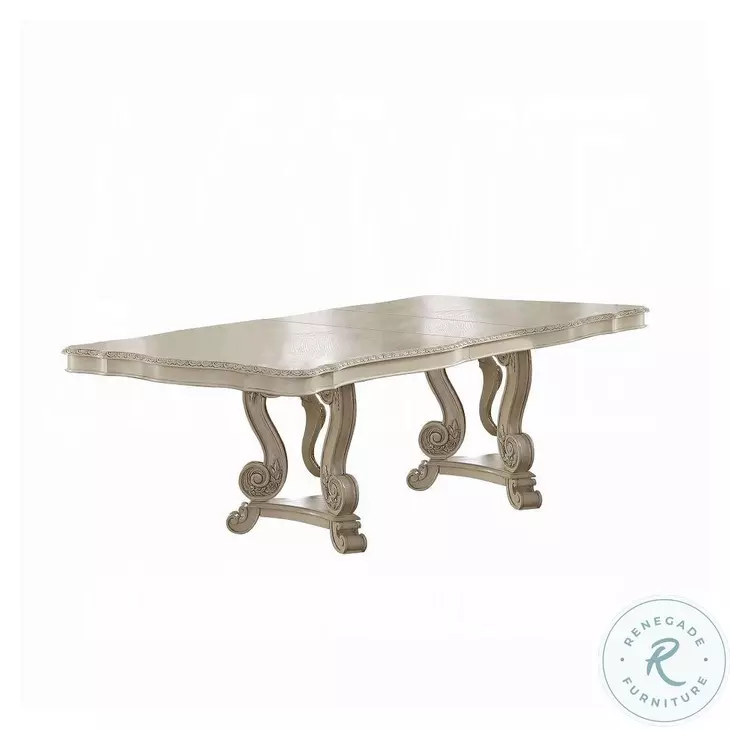 Ragenardus Antique White Double Extendable Pedestal  Dining Table
