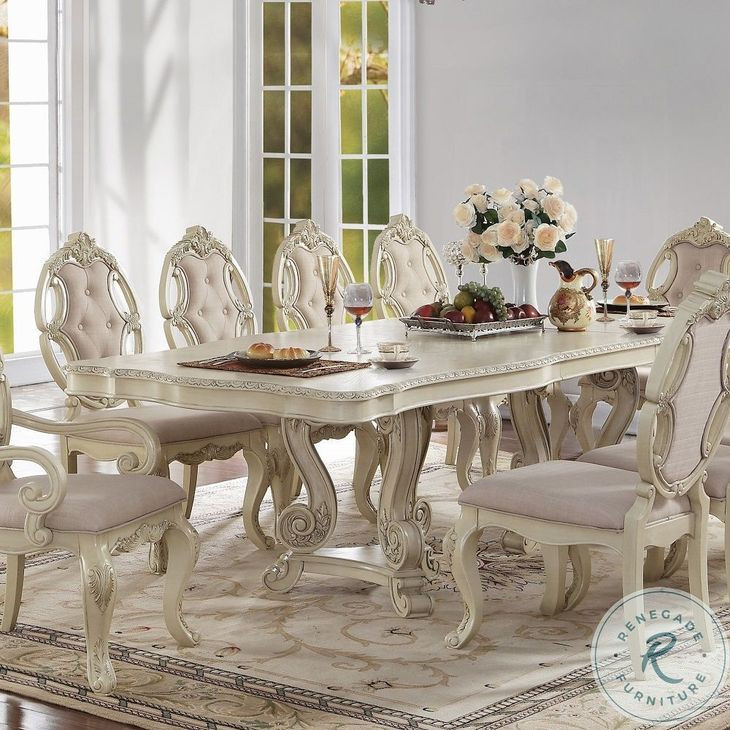 Ragenardus Antique White Double Extendable Pedestal Dining Table