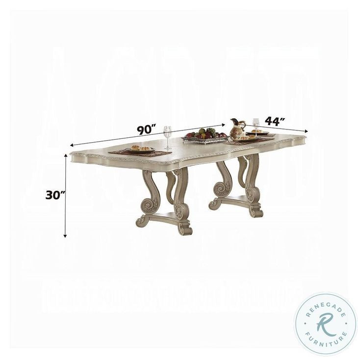 Ragenardus Antique White Double Extendable Pedestal Dining Table