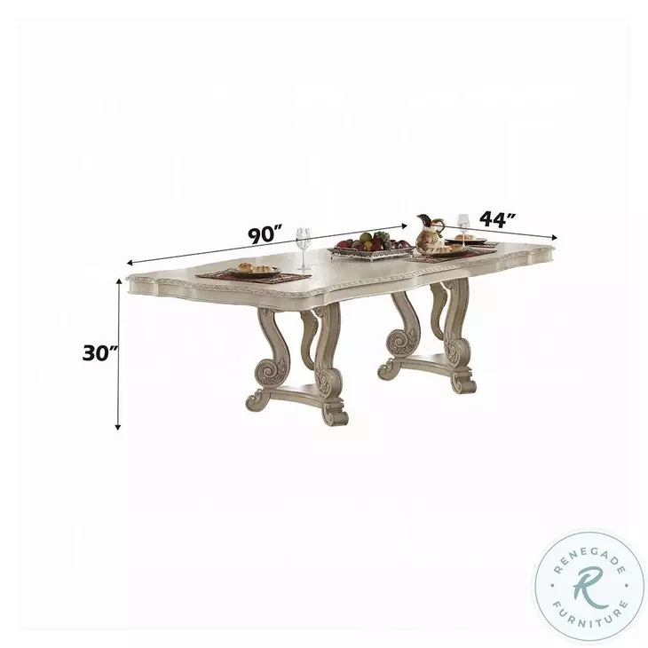 Ragenardus Antique White Double Extendable Pedestal  Dining Table