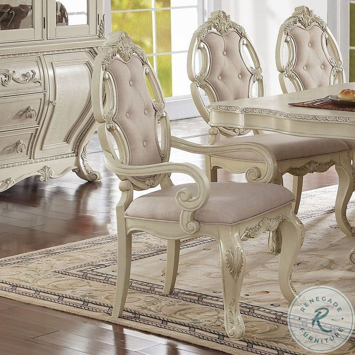Ragenardus Antique White Arm Chair Set of 2