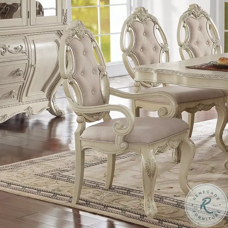 Ragenardus Antique White Arm Chair Set of 2
