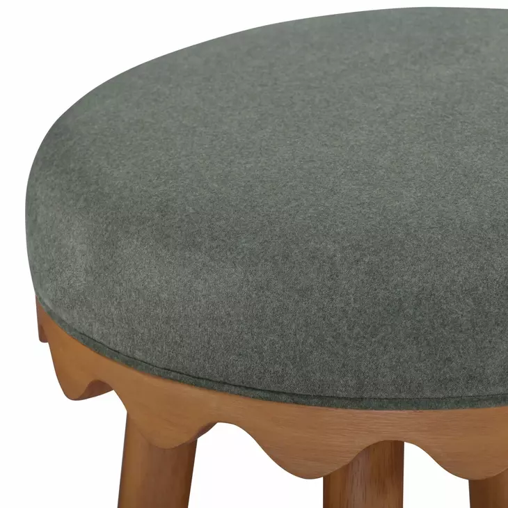 Oodle Green and Light Walnut Performance Vegan Mohair Upholstered Counter Height Stool