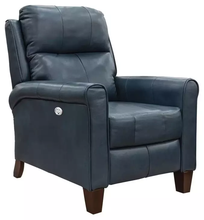 Pep Talk Blue Leather Hi Leg Power Recliner with Power Headrest and USB Charging