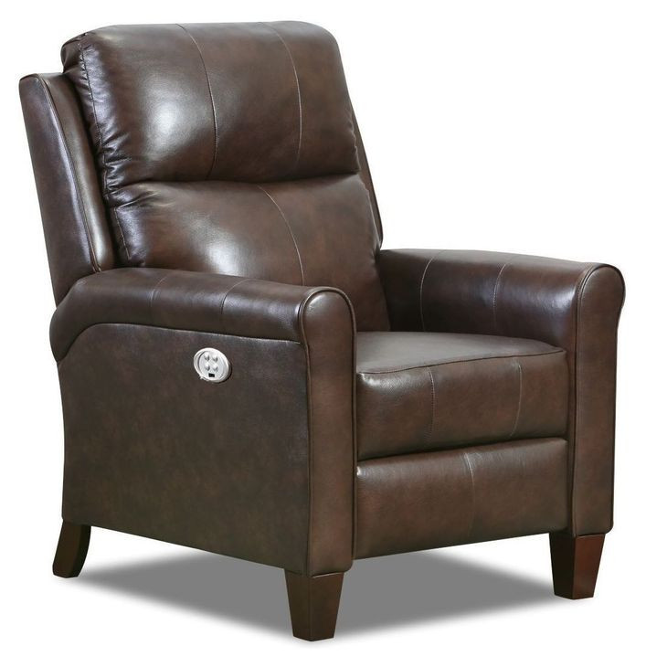 Pep Talk Chocolate Leather Power Recliner and USB Charging with Nailhead Trim