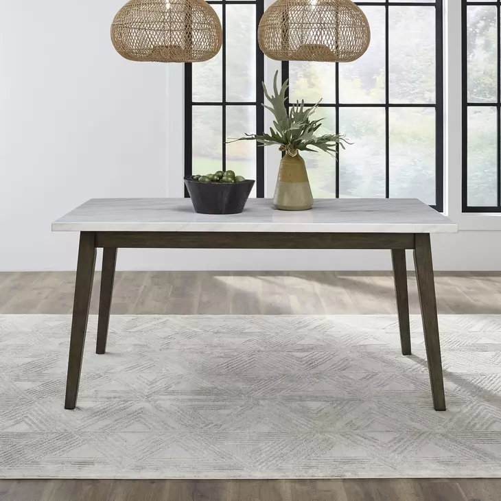 Edison Brownstone and White 64" Rectangular Marble Top Dining Table