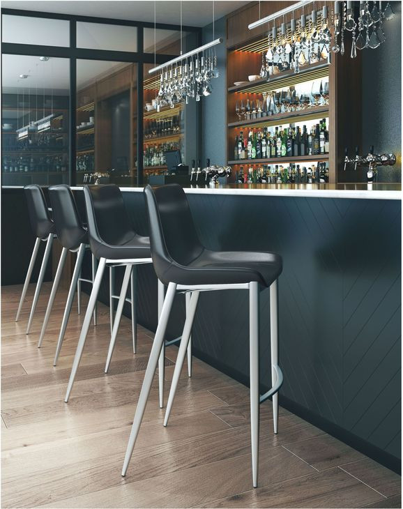 Magnus Black And Brushed Stainless Steel Bar Stool Set Of 2