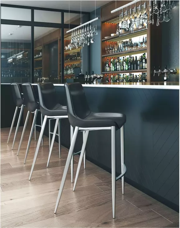 Magnus Black And Brushed Stainless Steel Bar Stool Set Of 2