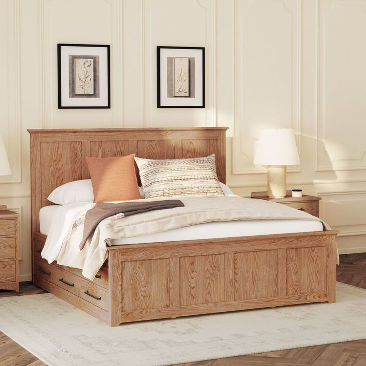Oak Park Taupe King Storage Panel Bed with 9 Drawers