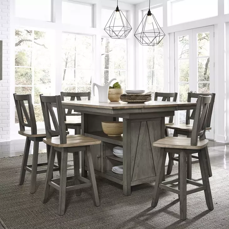 Harvest Fields Gray and Sandstone 7 Piece Extendable Gathering Dining Set