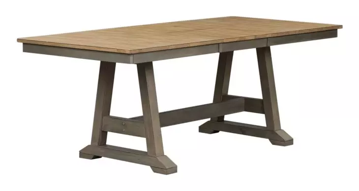 Harvest Fields Gray and Sandstone 7 Piece Extendable Trestle Dining Set