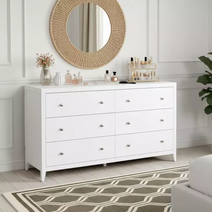 Dana Smooth White 6 Drawer Dresser