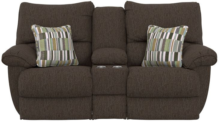 Lenny Chocolate Power Lay Flat Reclining Console Loveseat
