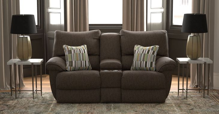 Lenny Chocolate Power Lay Flat Reclining Console Loveseat