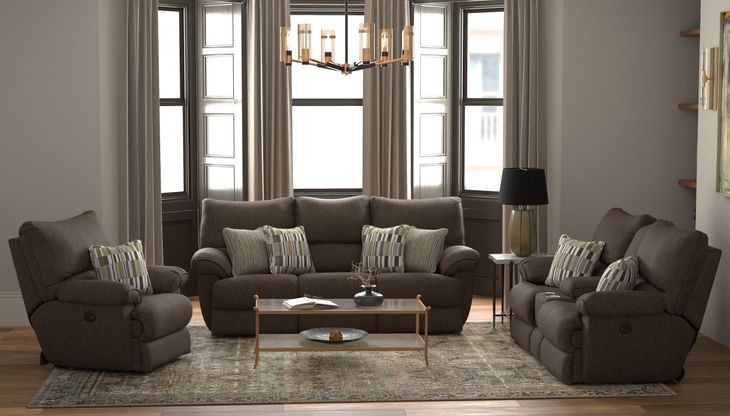 Lenny Chocolate Power Lay Flat Reclining Living Room Set