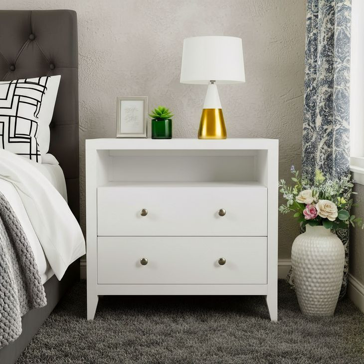 Dana Smooth White 2 Drawers Nightstand