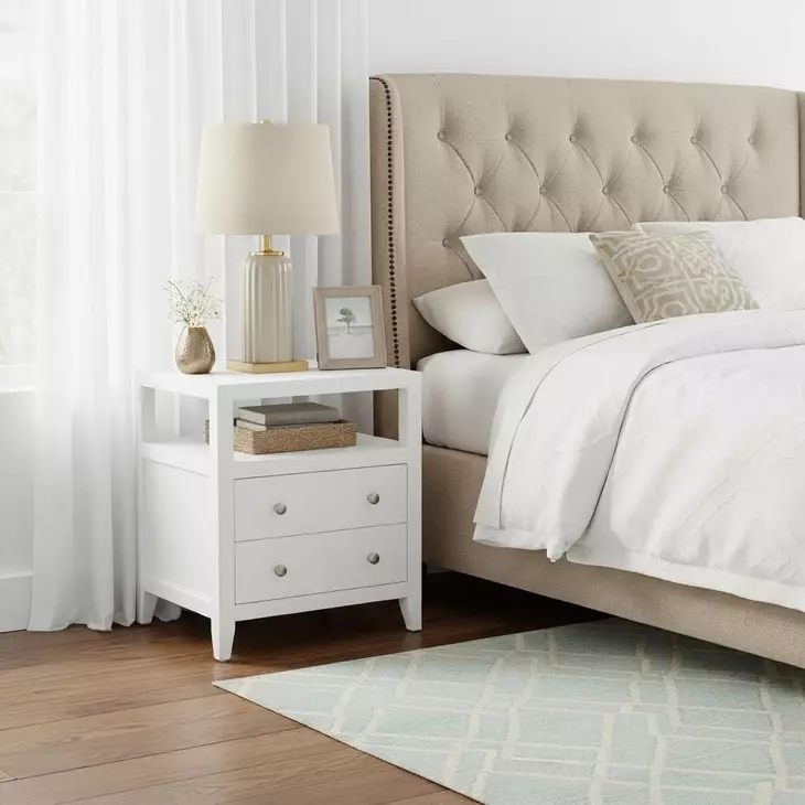 Dana Smooth White 2 Drawers Nightstand with Top Shelf