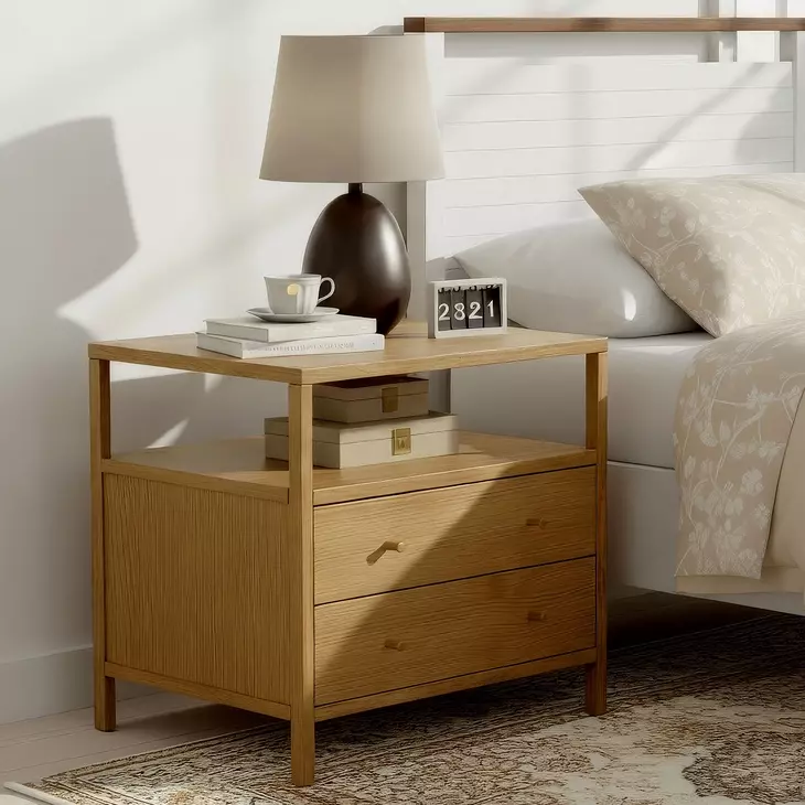 Mendel Light Oak 2 Drawer Open Nightstand