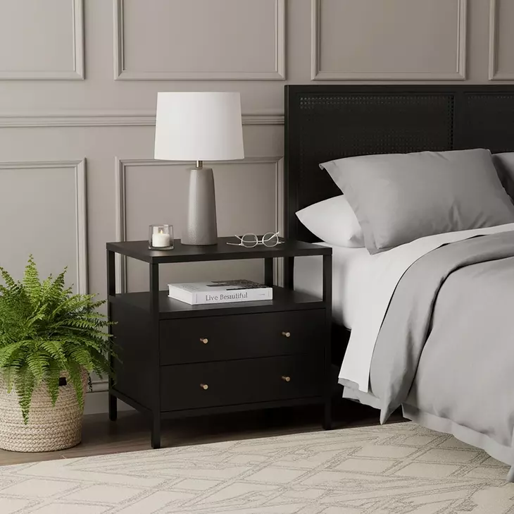 Mendel Black 2 Drawer Open 28" Nightstand